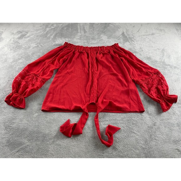 INC International Concepts Tops - INC International Concepts Red Off The Shoulder Lace Tie Front Blouse Small‎
